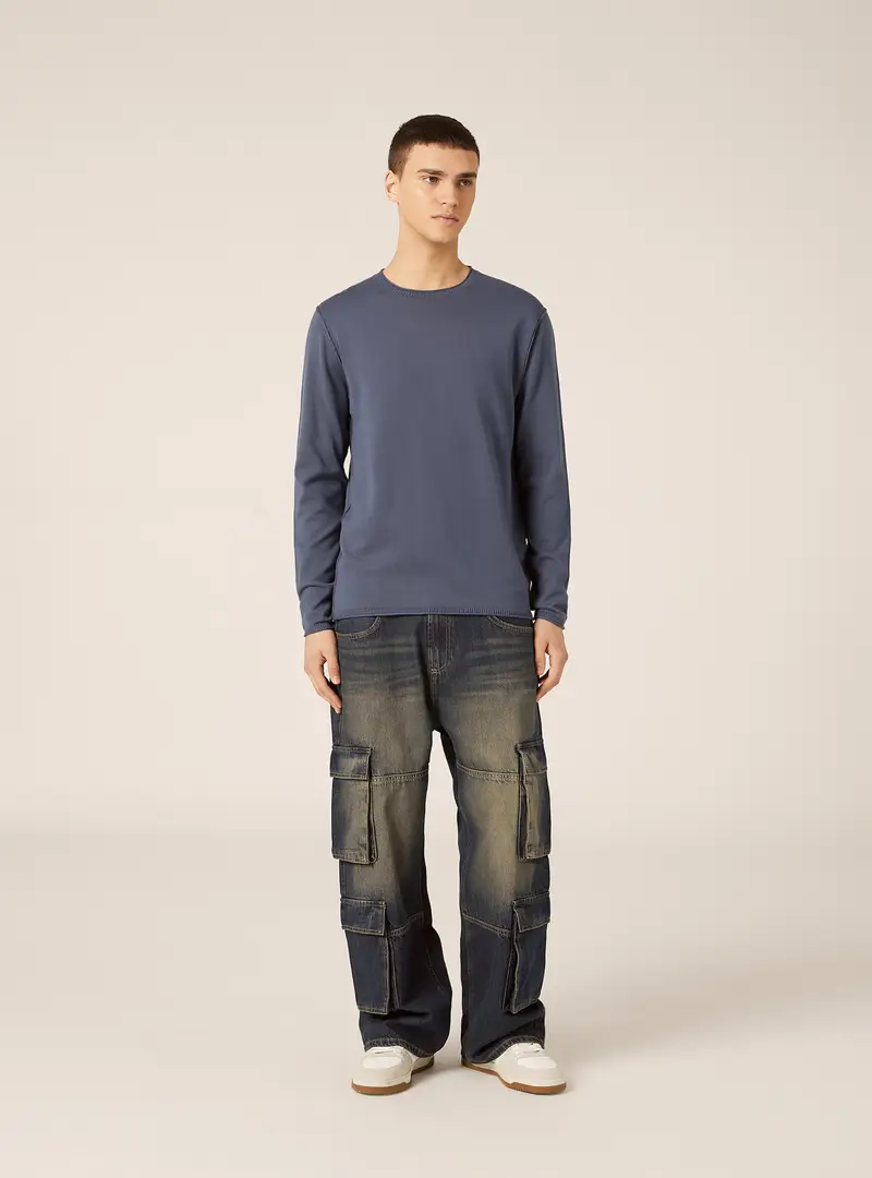 Pullover girocollo in cotone BL3 AZURE