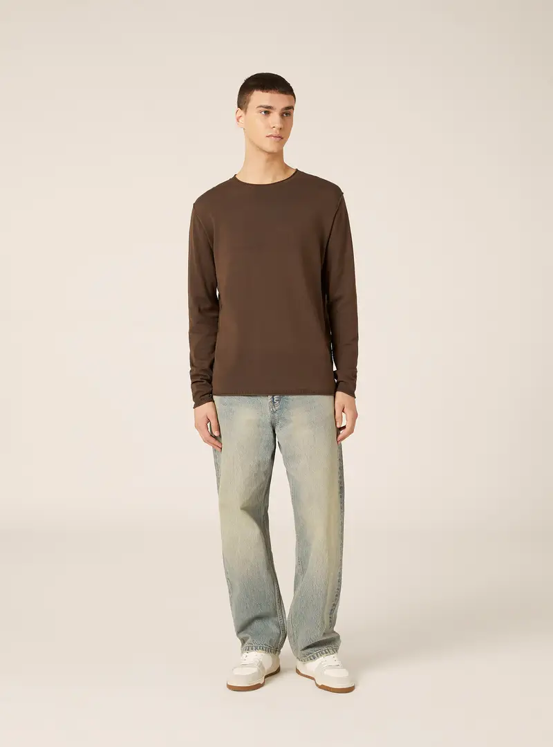 Pullover girocollo in cotone BR2 BROWN