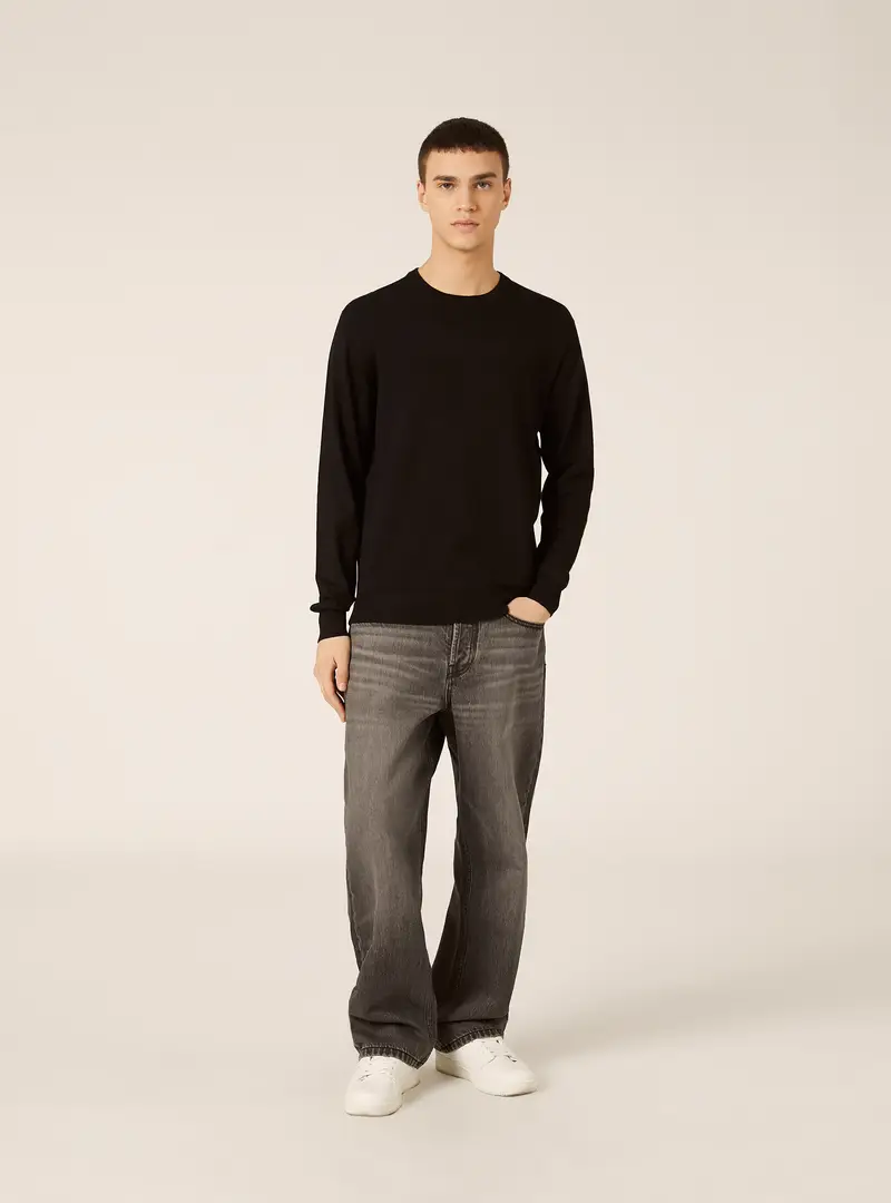 Pullover girocollo in viscosa BK1 BLACK
