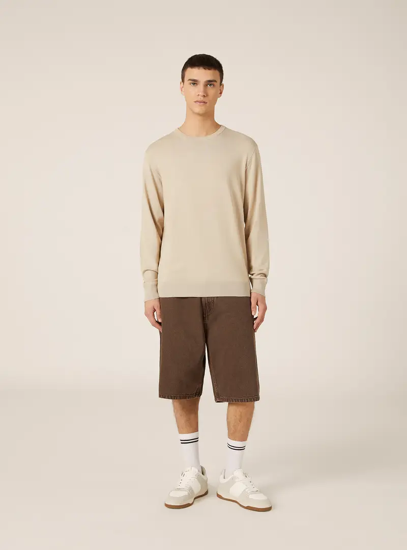 Pullover girocollo in viscosa sostenibile Ecovero BG2 BEIGE