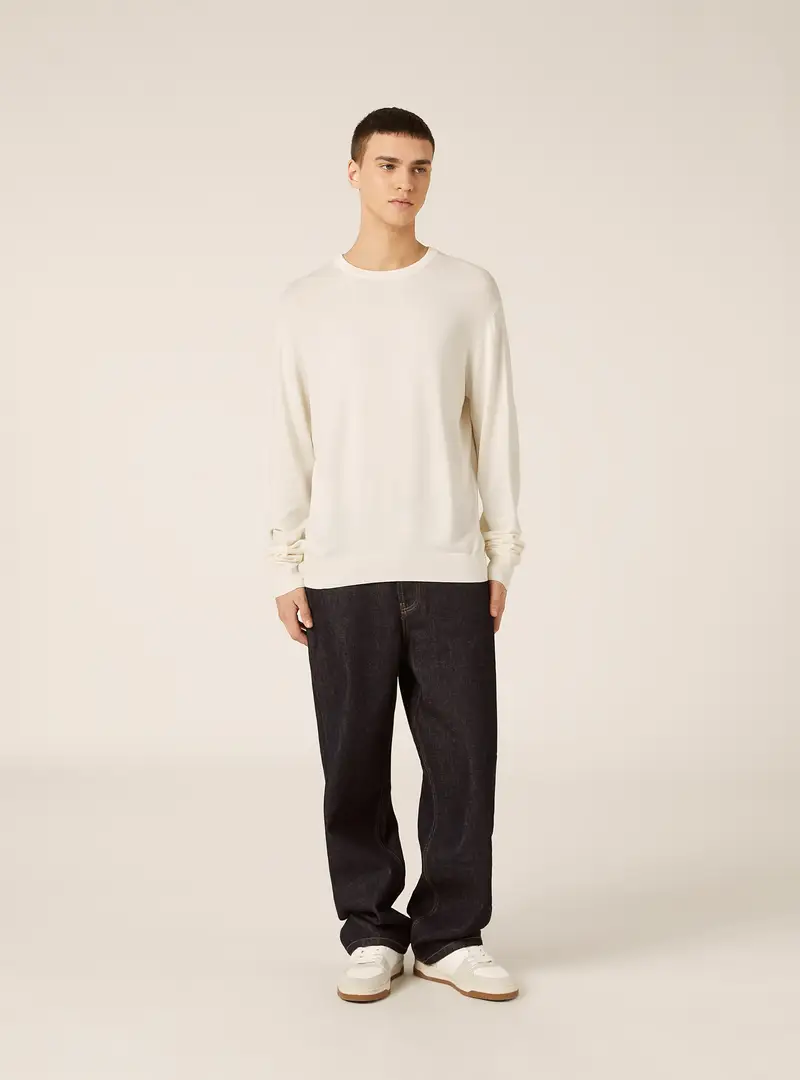 Pullover girocollo in viscosa WH1 WHITE