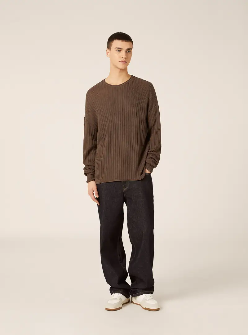 Pullover traforato in cotone BR2 BROWN