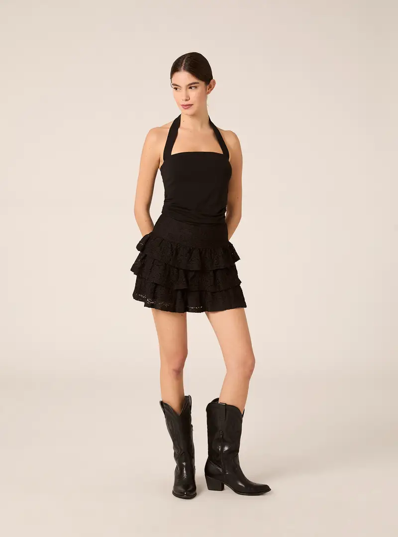 Skort in pizzo con volant BK1 BLACK