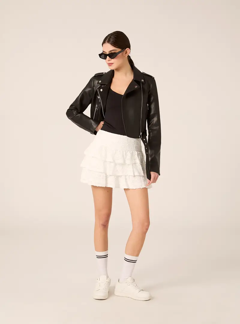 Skort in pizzo con volant WH3 WHITE