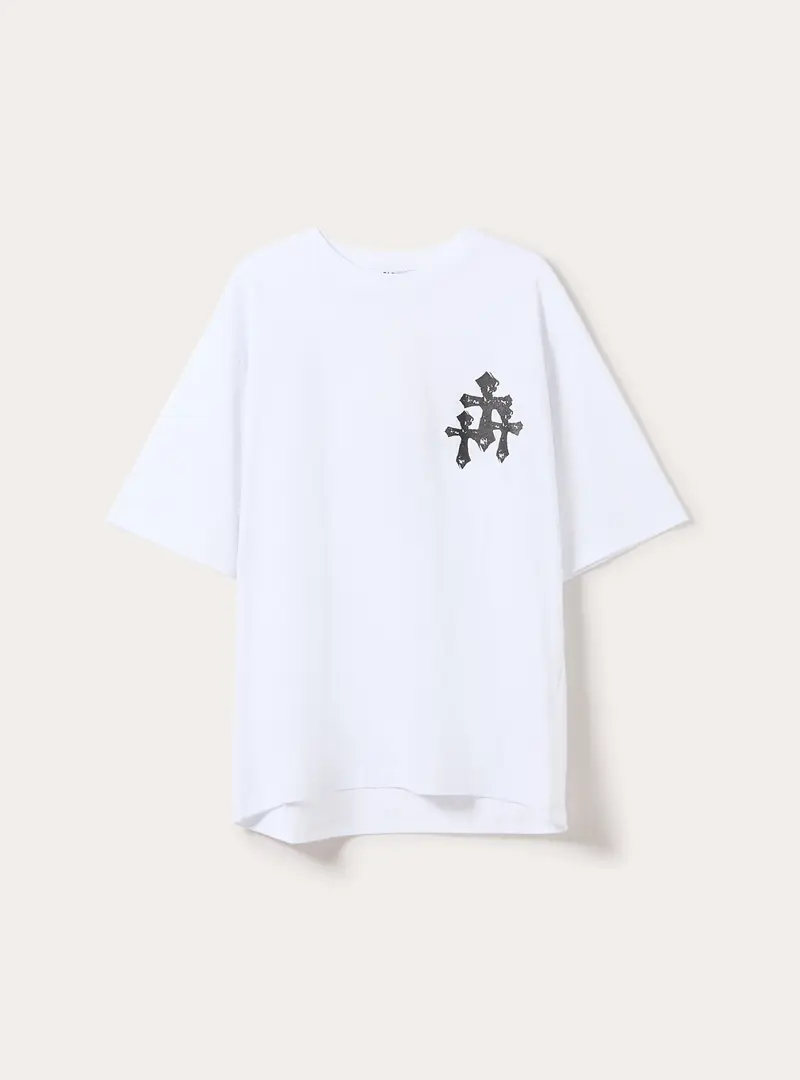 T-shirt con stampa croce WH3 WHITE
