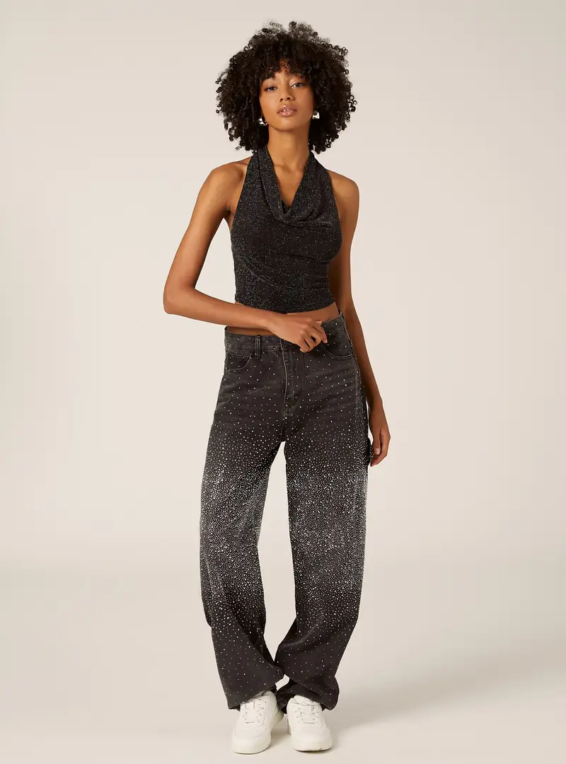 Top halter con strass BK1 BLACK