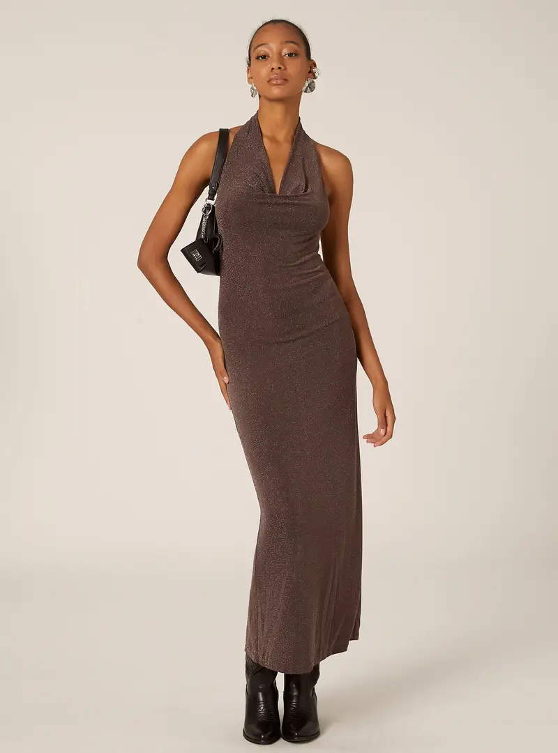 Vestito halter con strass BR2 BROWN