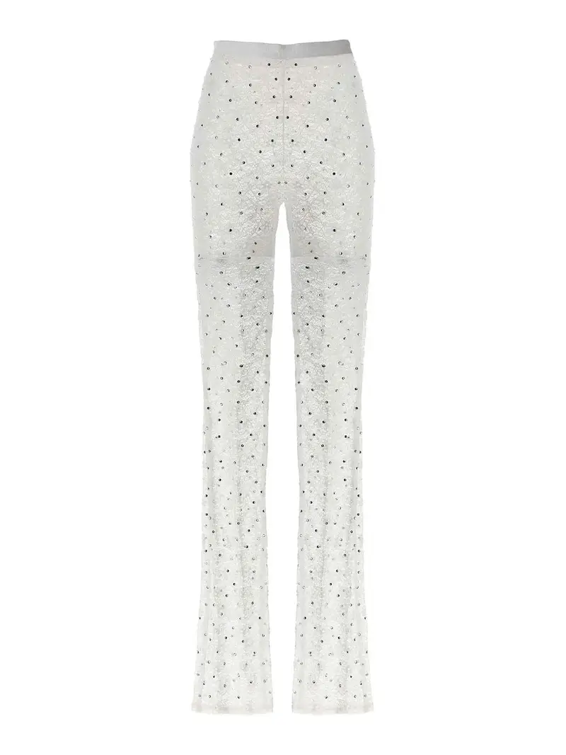 Leggings in pizzo con strass Bianco