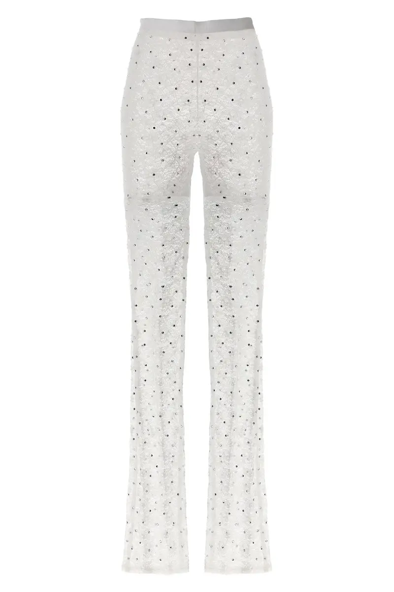 Leggings Pizzo Strass Bianco