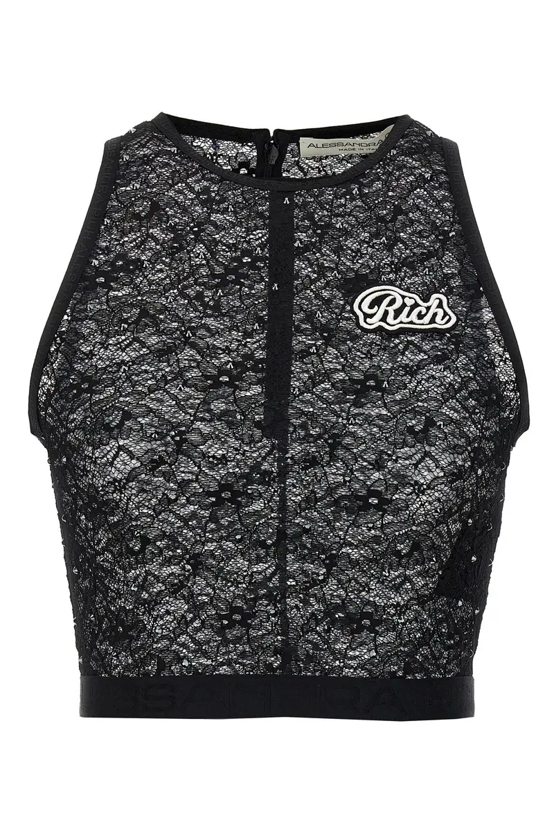 Top Pizzo Strass Nero