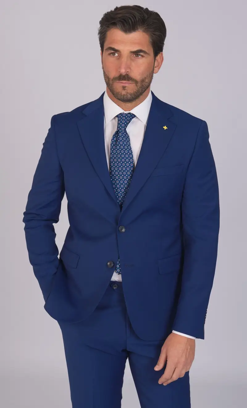 Abito alessandro gilles pura lana tinta unita drop 7, colore bluette