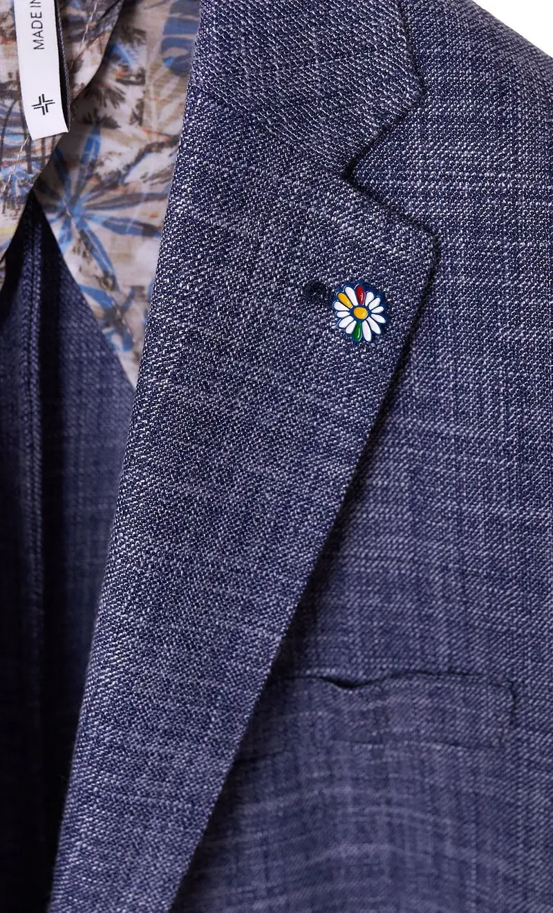 Giacca alessandro gilles fiammata in misto lino, colore blu miniatura 2