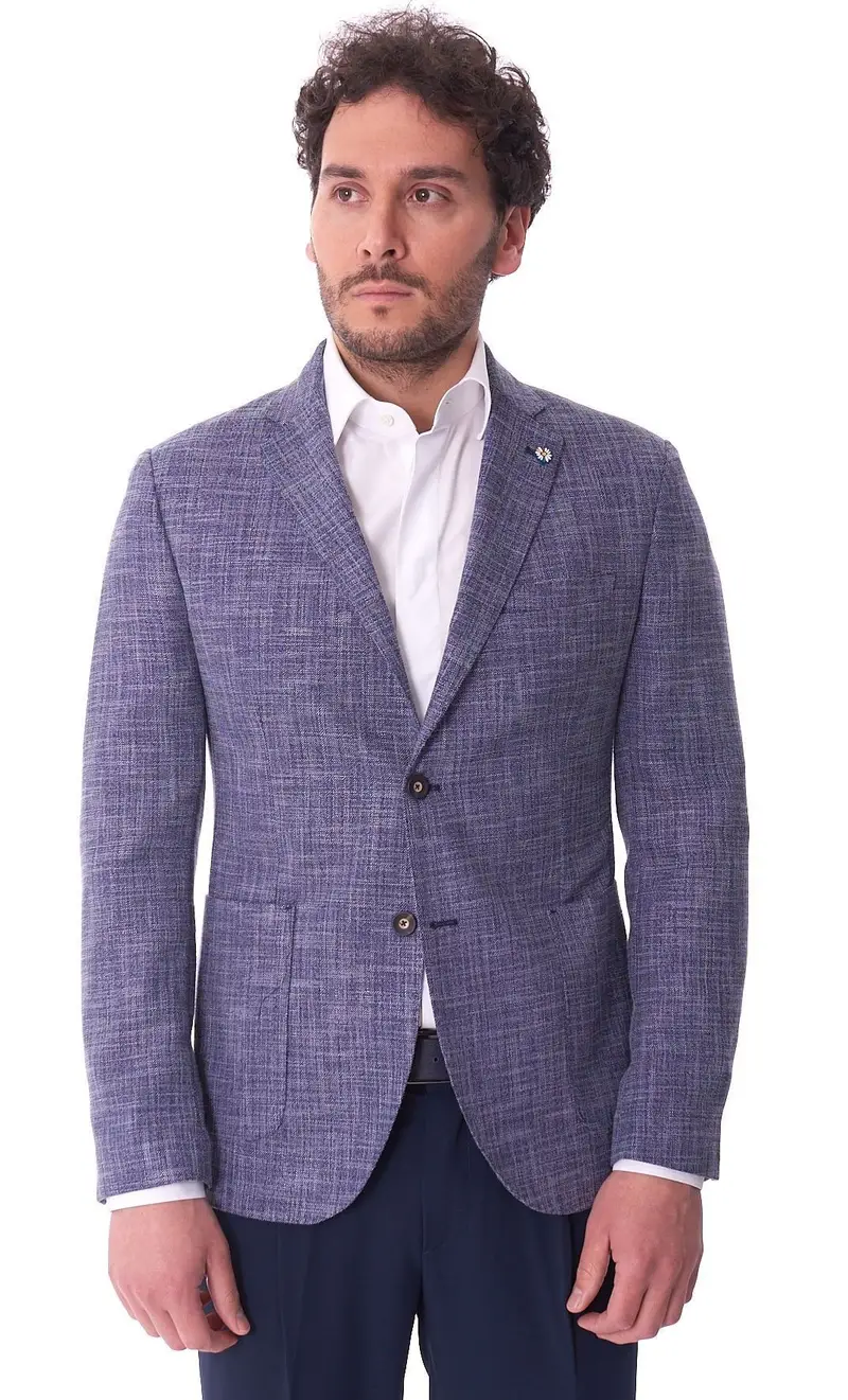 Giacca alessandro gilles fiammata in misto lino, colore blu