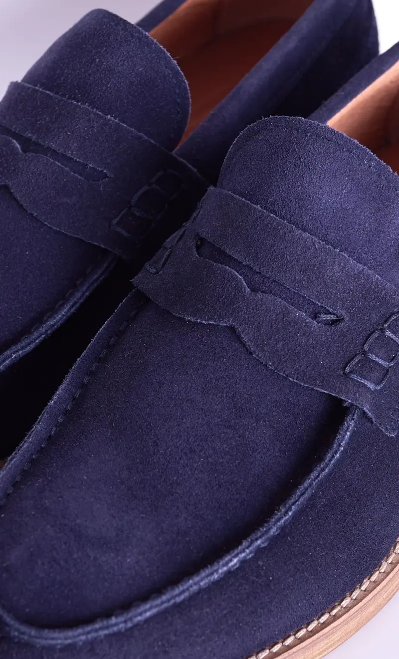 Mocassini in camoscio alessandro gilles blu, colore blu miniatura 2