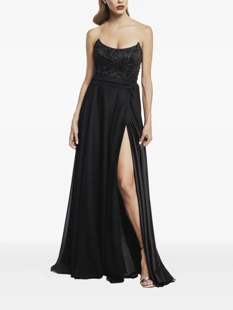 Abito nero corpetto con strass miniatura 3