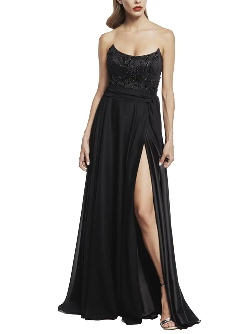 Abito nero corpetto con strass