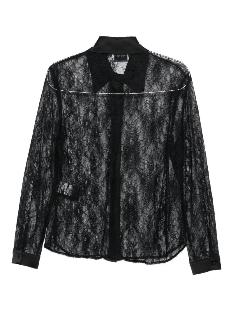 Blusa in Pizzo con Colletto a Punta Nero miniatura 2