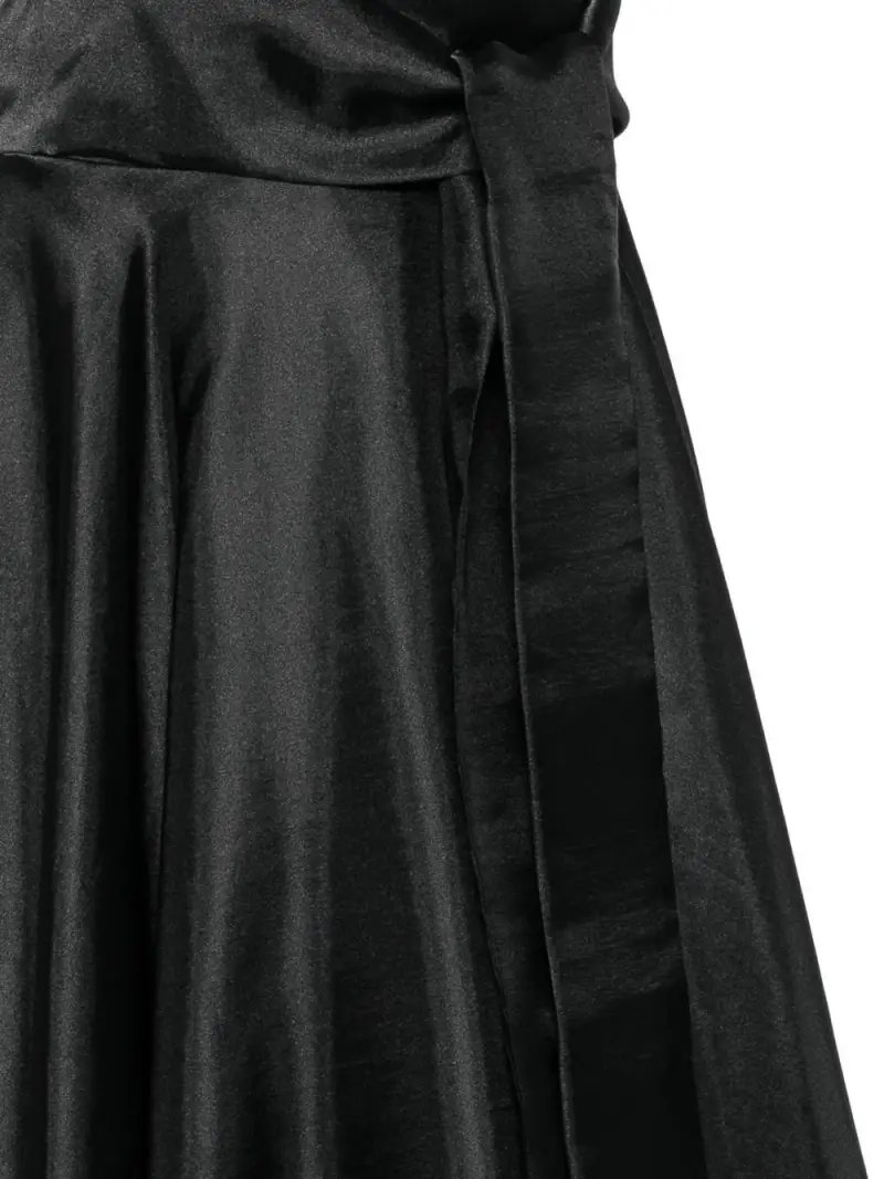 Gonna lunga nera a vita alta con nodo Nero miniatura 2