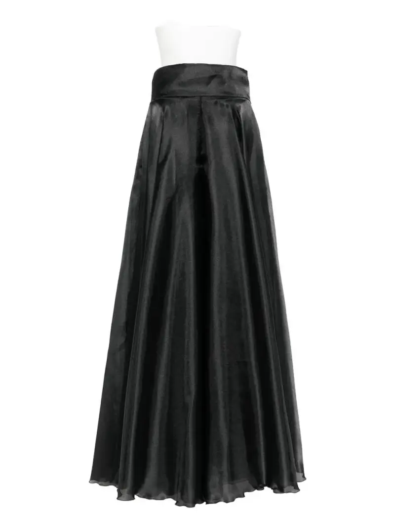 Gonna lunga nera a vita alta con nodo Nero miniatura 3