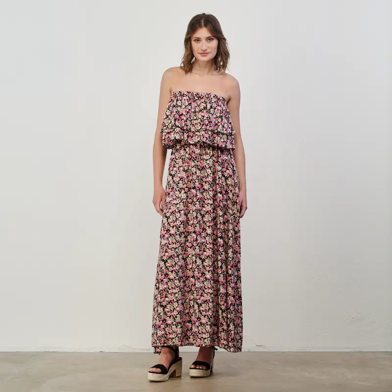 Abito fucsia senza maniche in fantasia floreale