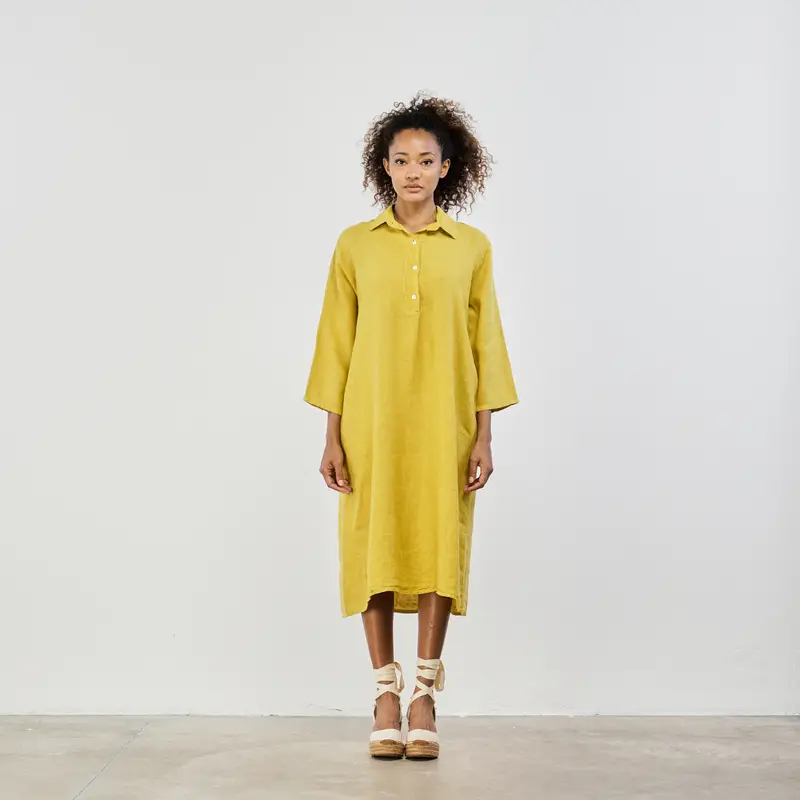 Abito giallo 100% lino con tasche