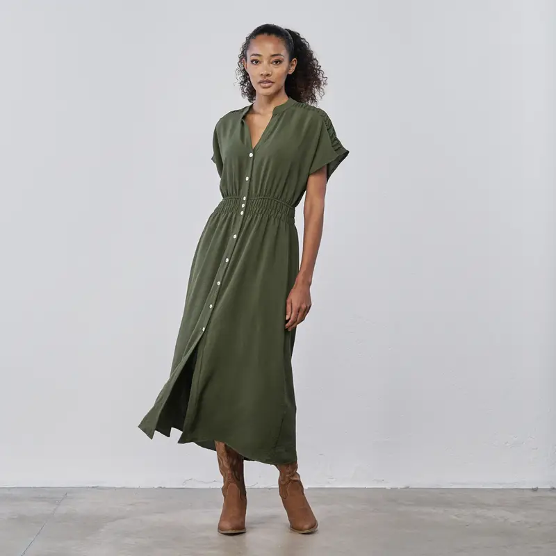 Abito midi verde da donna con bottoni