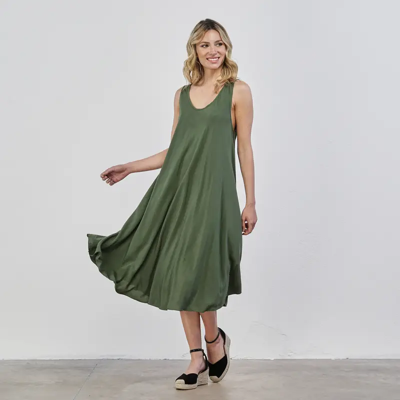 Abito midi verde da donna vestibilità morbida senza maniche