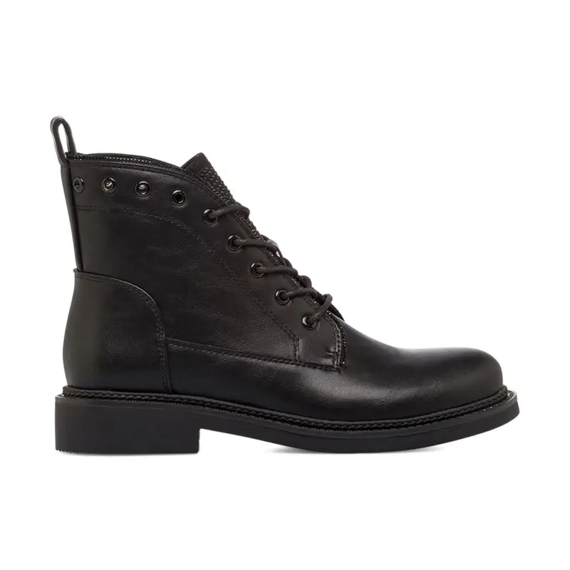 Anfibi neri da donna con lacci e inserto con strass