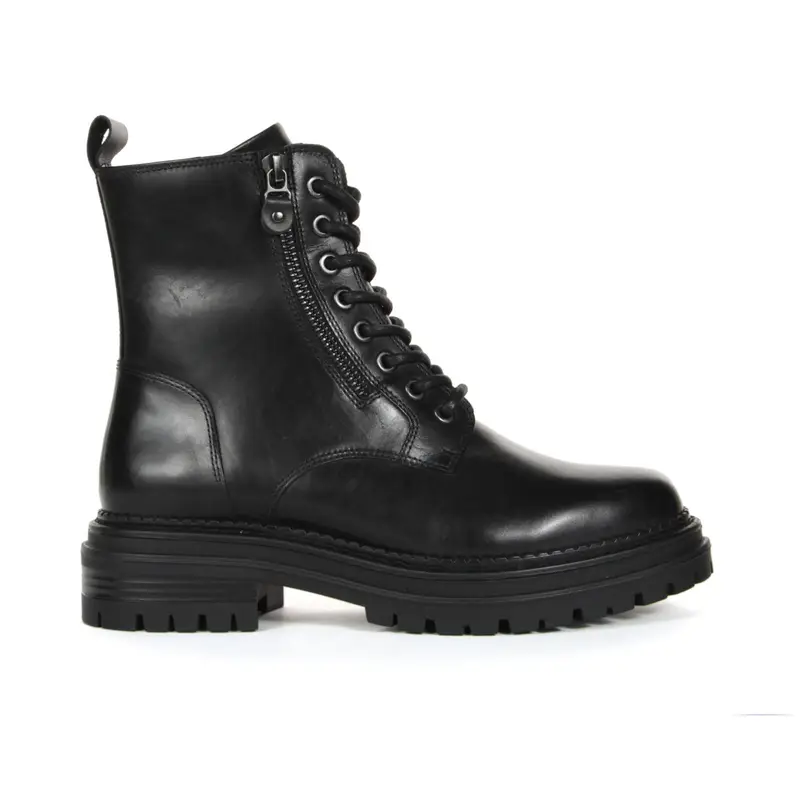 Anfibi neri da donna in pelle con lacci e zip