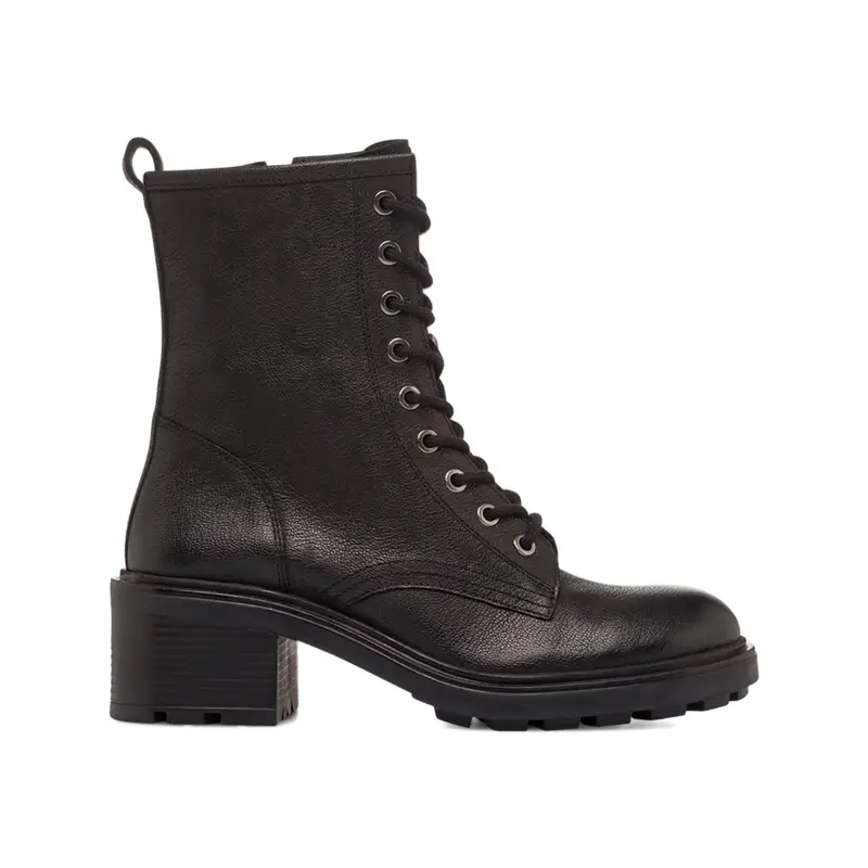 Anfibi neri in pelle da donna con tacco basso e lacci