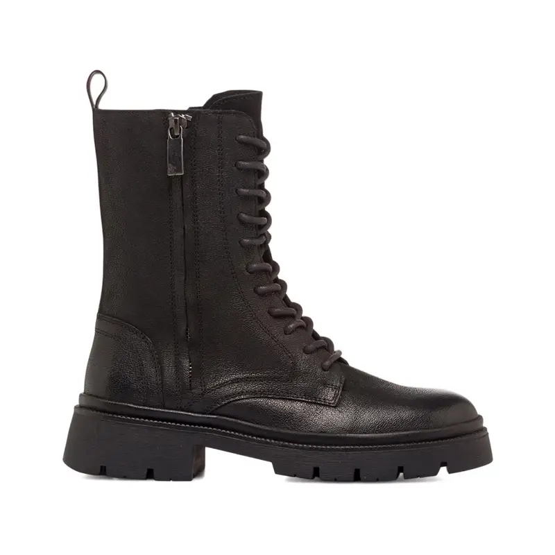 Anfibi neri in pelle da donna con zip e lacci