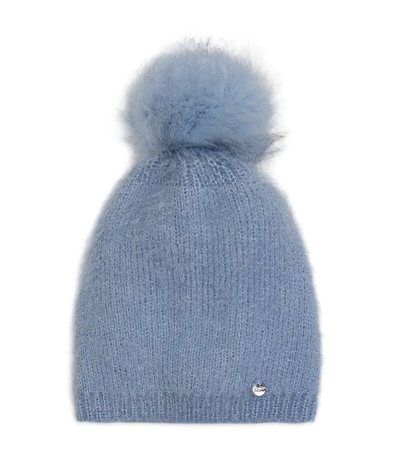 Berretto azzurro con glitter con pon pon