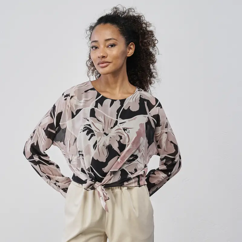 Blusa beige da donna in stampa floreale