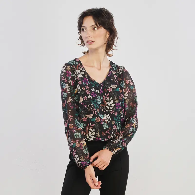 Blusa nera con fiori colorati
