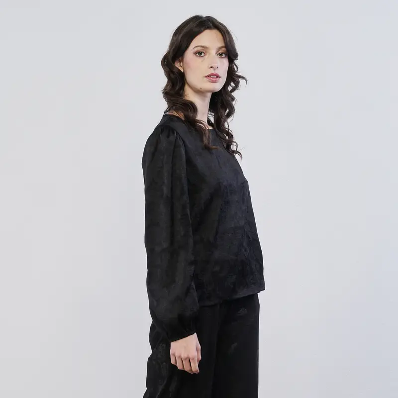 Blusa nera da donna in tessuto damascato