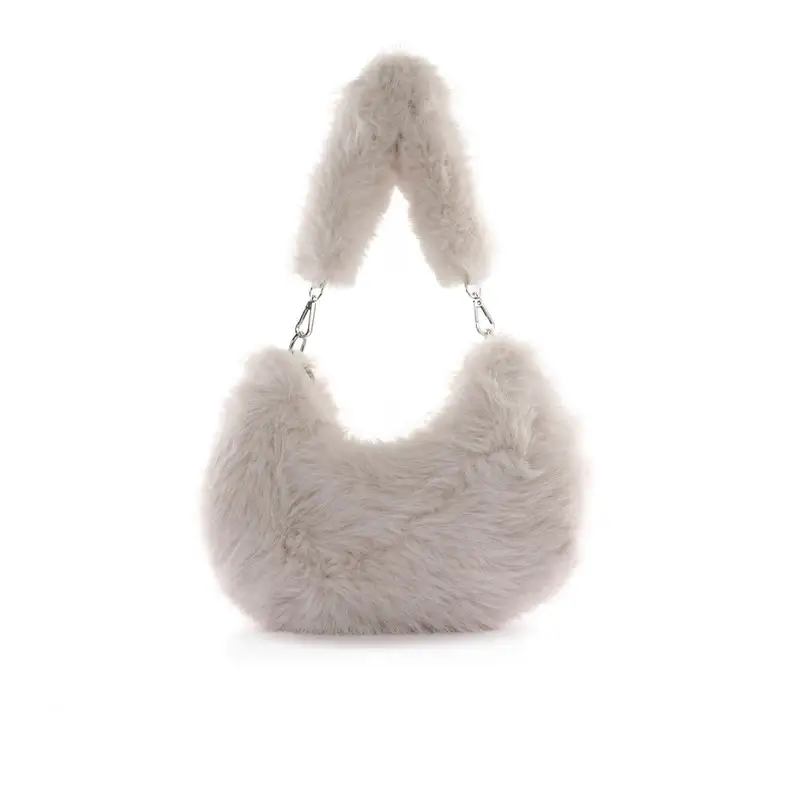 Borsa beige in peluche con zip