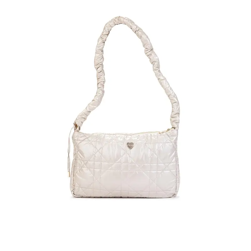 Borsa bianca effetto trapuntato con tracolla arricciata