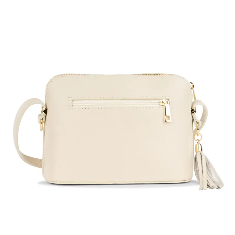 Borsa bianca in pelle da donna con tracolla e taschina frontale