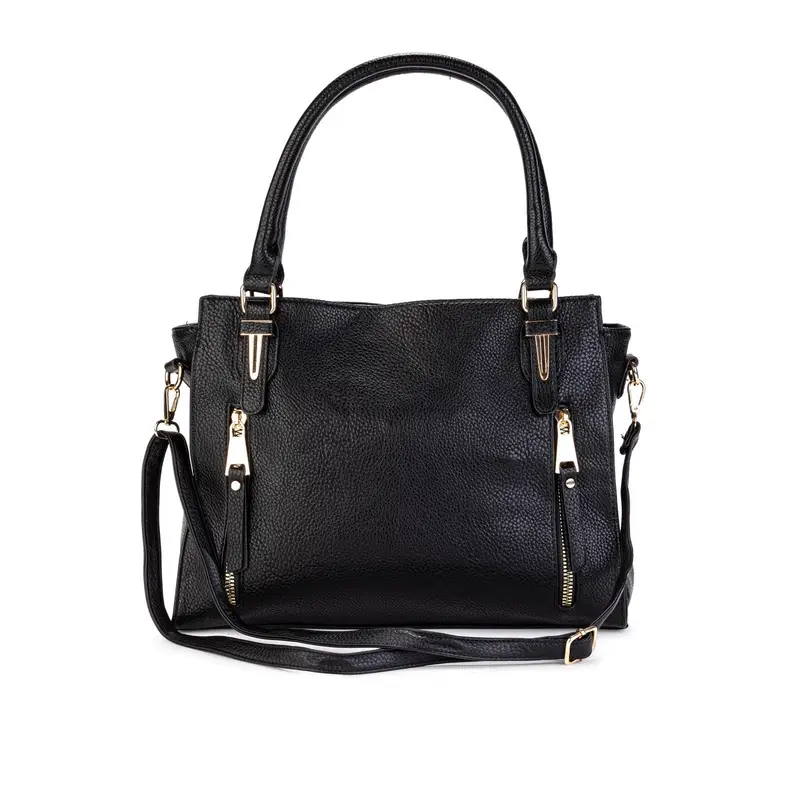 Borsa nera con doppia zip e tracolla removibile