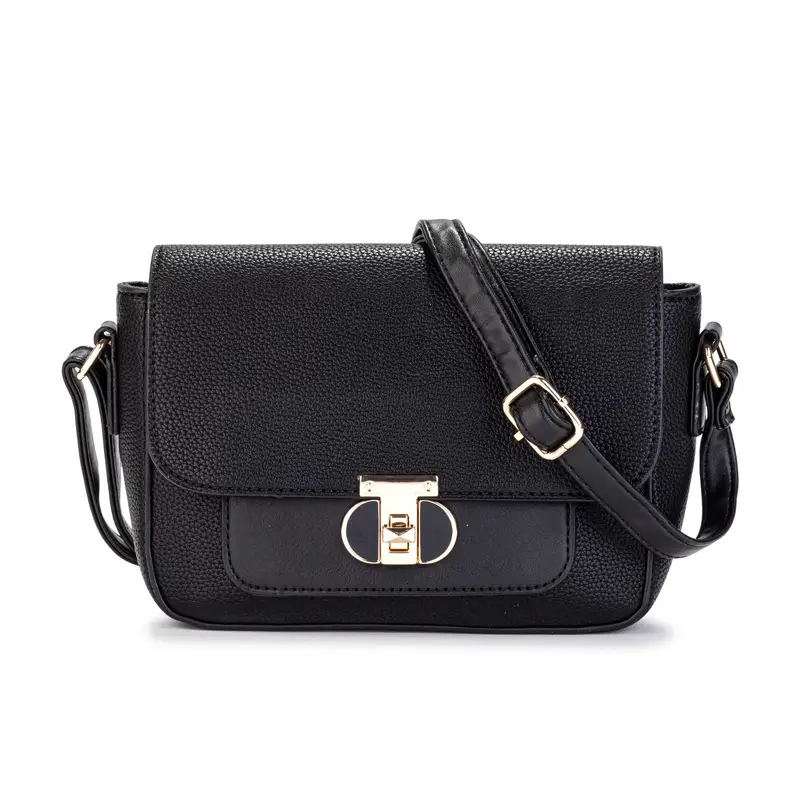 Borsa nera con patta e tracolla regolabile