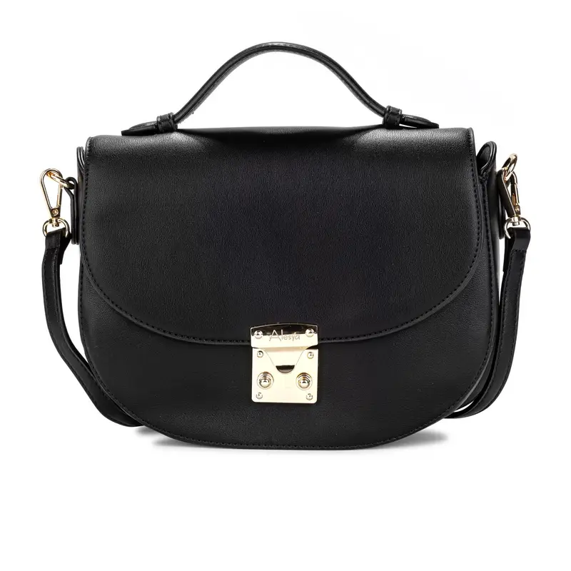 Borsa nera con tracolla removibile e patta a mezza luna