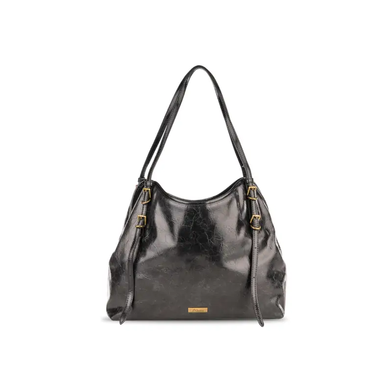 Borsa nera da donna con manici con fibbie