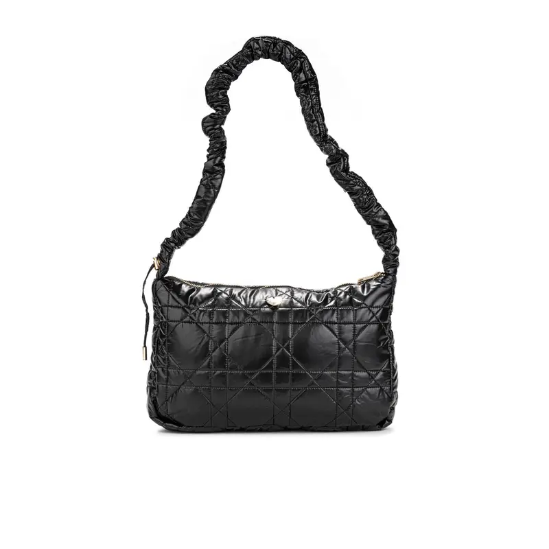 Borsa nera effetto trapuntato con tracolla arricciata