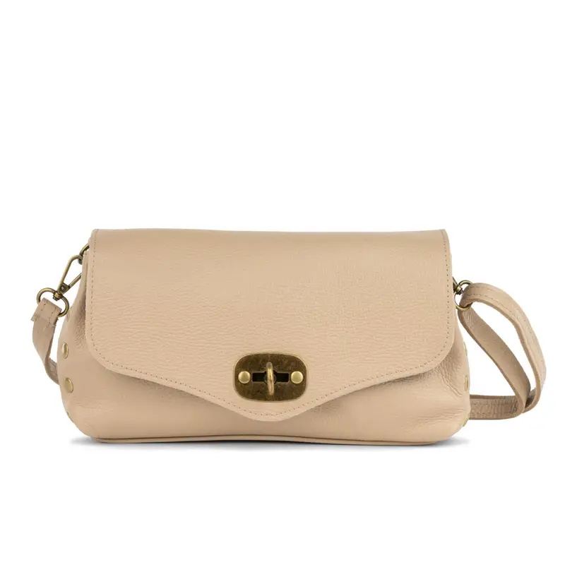 Borsa rosa in pelle da donna con tracolla removibile e chiusura a scrigno