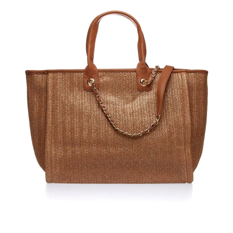 Borsa shopper marrone intrecciata