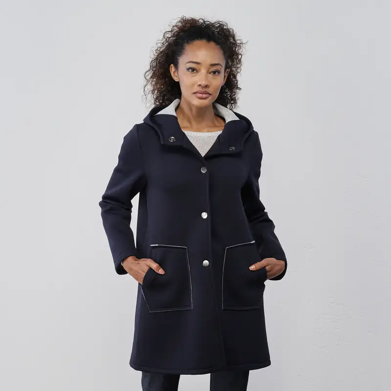 Cappotto blu da donna in panno con tasconi