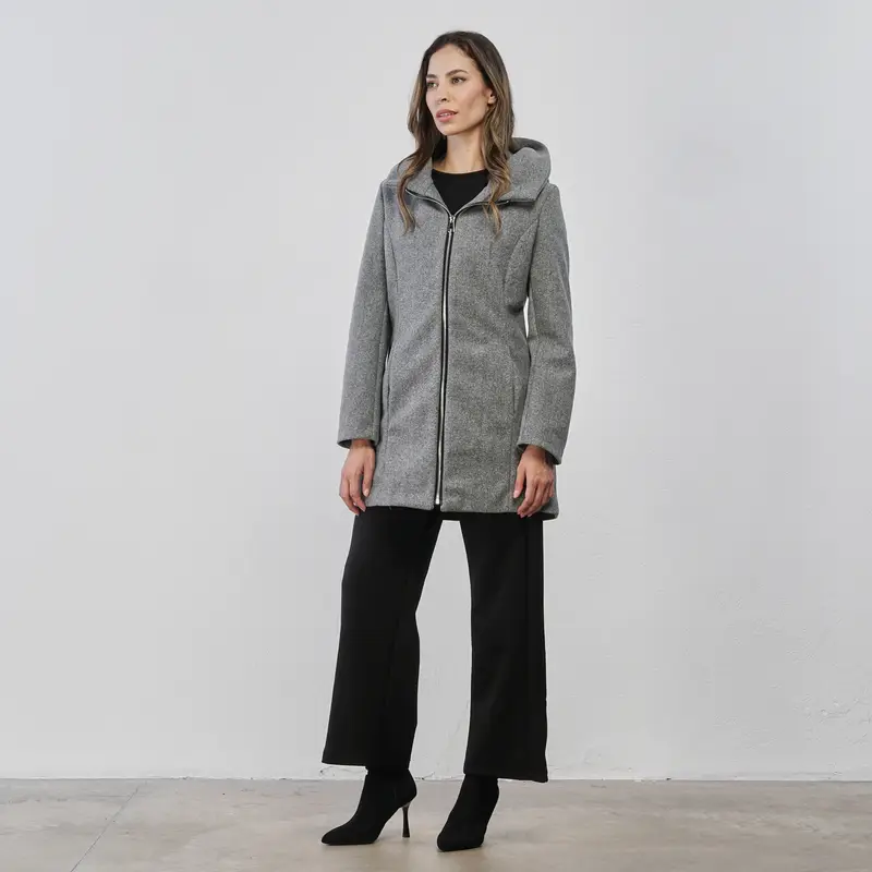 Cappotto grigio da donna in tessuto con zip