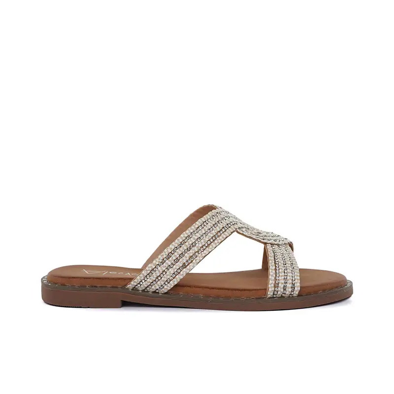 Ciabattine beige da donna con strass