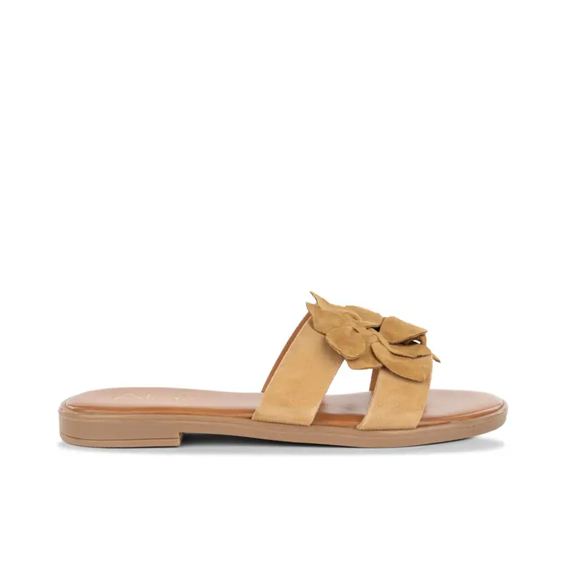 Ciabattine marroni da donna in pelle con fiori