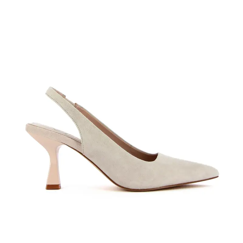 Decolletè a punta in pelle nude con sottopiede soft sock tacco medio a rocchetto e sling back